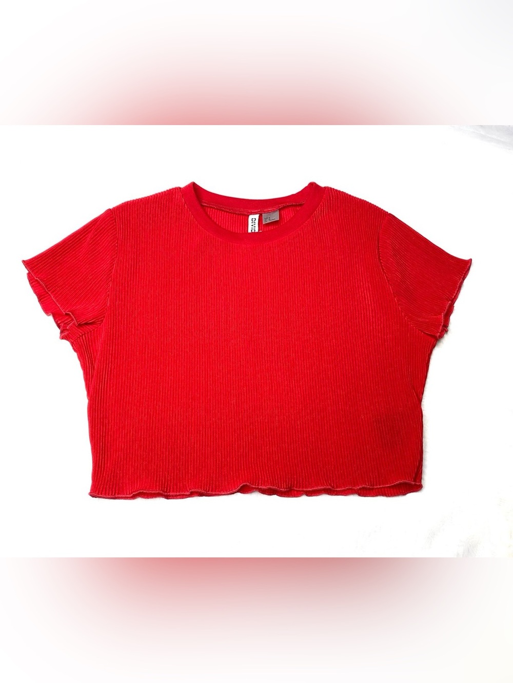 DIVIDED BY H&M RED RIBBED LETTUCE HEM CROP TOP